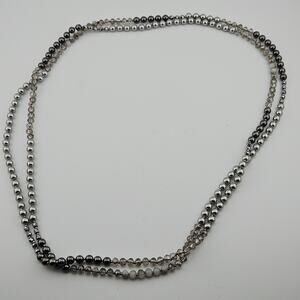 Silver & Gray Tone Plastic Bead Necklace Micro Strand Ombre Gradient 52"